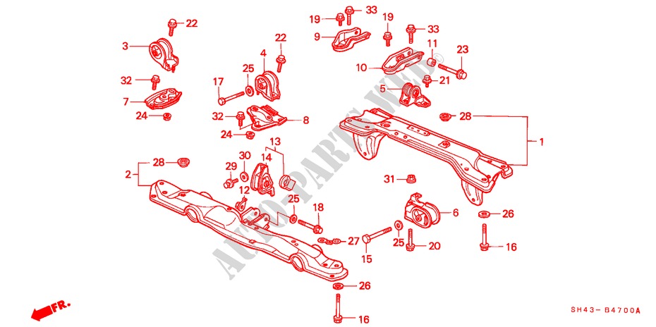 SUPPORTS DE MOTEUR pour Honda CIVIC EX 4 Portes 5 vitesses manuelles 1991