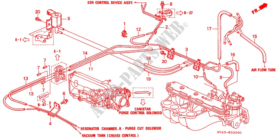 TUYAU D'INSTALLATION/TUBULURE pour Honda ACCORD DX 4 Portes 4 vitesses automatique 1994