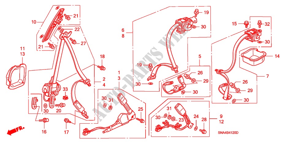 CEINTURES DE SECURITE pour Honda CIVIC EX-L 4 Portes 5 vitesses automatique 2008