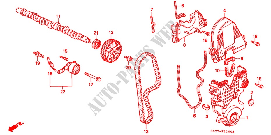 ARBRE A CAMES/COURROIE DE DISTRIBUTION (SOHC) pour Honda CIVIC COUPE 1.6ISR VTEC 2 Portes 4 vitesses automatique 1999