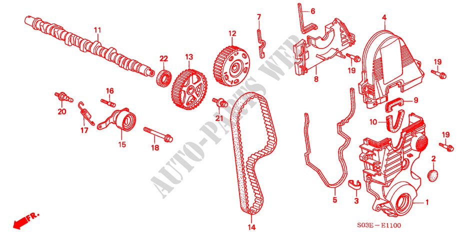 ARBRE A CAMES/COURROIE DE DISTRIBUTION (SOHC/SOHC VTEC) pour Honda CIVIC 1.4I 3 Portes 5 vitesses manuelles 2000
