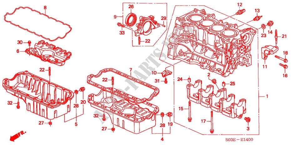 BLOC CYLINDRES/CARTER D'HUILE (SOHC/SOHC VTEC) pour Honda CIVIC 1.4IS 3 Portes 4 vitesses automatique 2000
