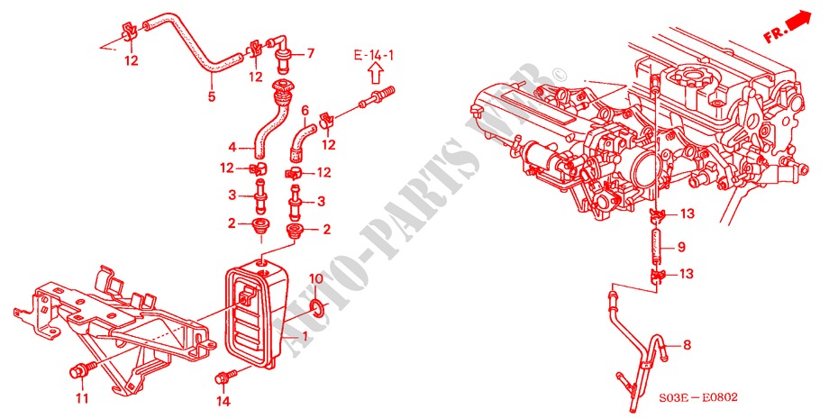 CHAMBRE DE RENIFLARD (DOHC VTEC) pour Honda CIVIC 1.6VTI 3 Portes 5 vitesses manuelles 2000