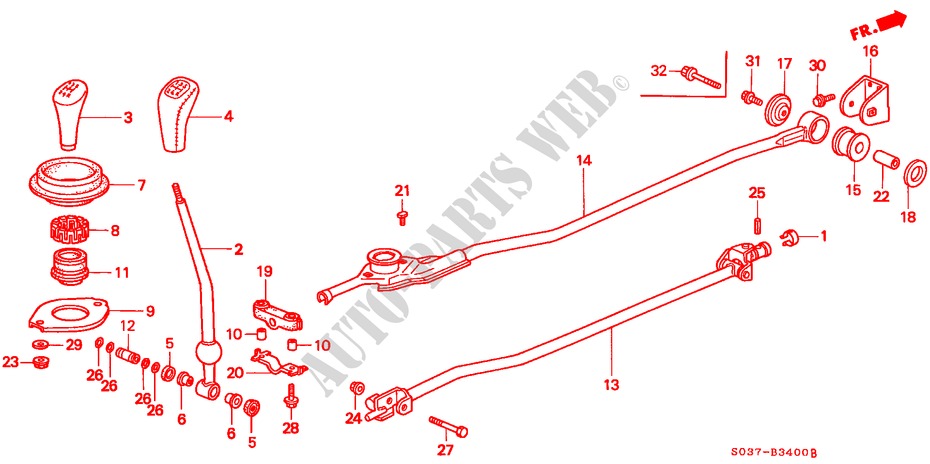 LEVIER DE SELECTION pour Honda CIVIC 1.4I 3 Portes 5 vitesses manuelles 2000