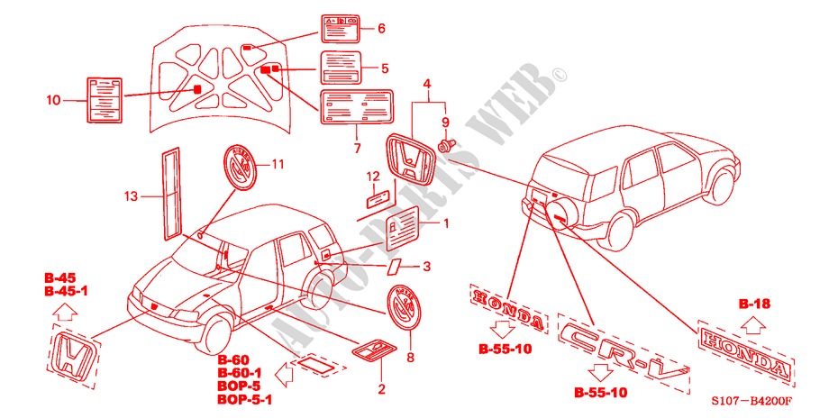 EMBLEMES pour Honda CR-V RVSI 5 Portes 5 vitesses manuelles 2000