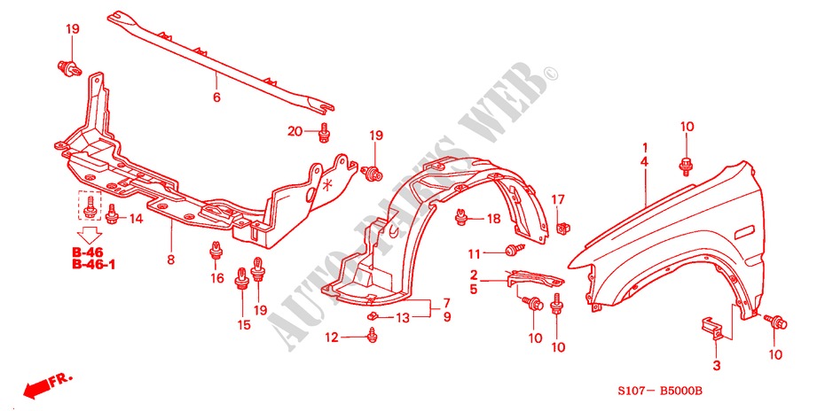 GARDE BOUE AVANT pour Honda CR-V RVI 5 Portes 4 vitesses automatique 2000