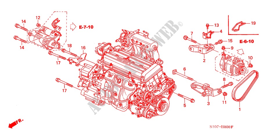 SUPPORT D'ALTERNATEUR pour Honda CR-V RVSI 5 Portes 4 vitesses automatique 2000