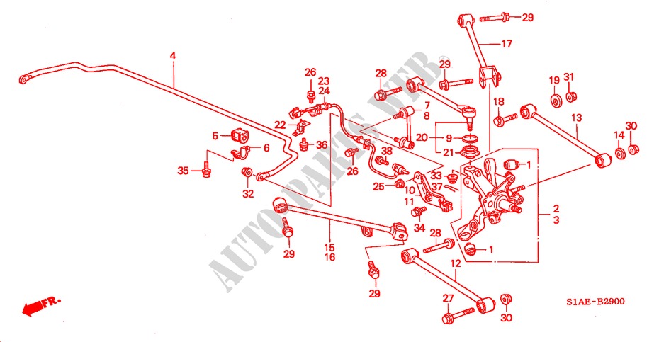 STABILISATEUR ARRIERE/ BRAS INFERIEUR ARRIERE pour Honda ACCORD 2.0IES 4 Portes 5 vitesses manuelles 2000