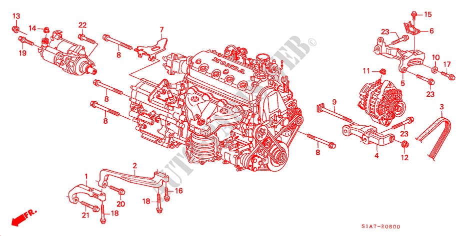 SUPPORT D'ALTERNATEUR(1.6L) pour Honda ACCORD 1.6ILS 4 Portes 5 vitesses manuelles 2000