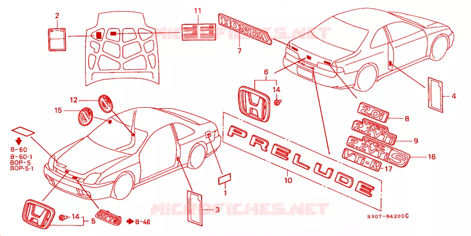 EMBLEMES Honda  PRELUDE 2000 VTI R 5 vitesses manuelles 