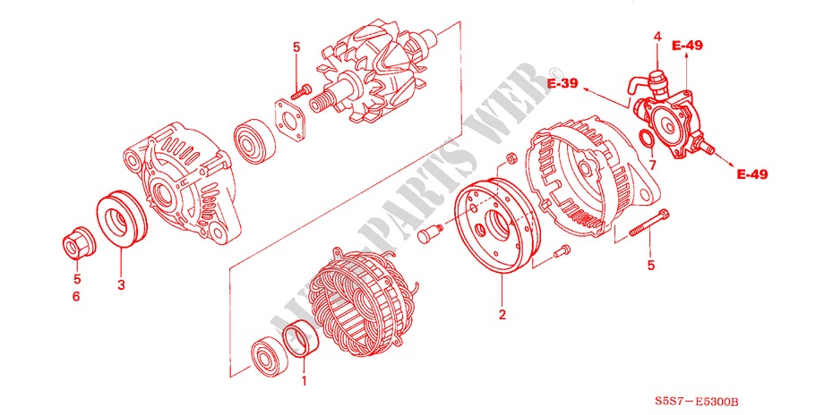 GENERATRICE(PIECES CONSTITUTIVES)(DIESEL) pour Honda CIVIC 1.7LS 3 Portes 5 vitesses manuelles 2002