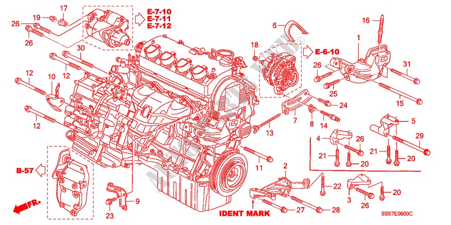 SUPPORT DE MOTEUR (1.4L/1.6L) pour Honda CIVIC 1.6LS 3 Portes 4 vitesses automatique 2001