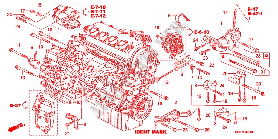 SUPPORT DE MOTEUR (1.4L/1.5L/1.6L/1.7L) pour Honda CIVIC 1.6SE    EXECUTIVE 5 Portes 4 vitesses automatique 2004