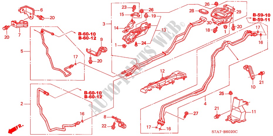 DURITE ARRIERE/TUYAU ARRIERE(LH) (A DEUX ETAGES) (2.0L) pour Honda STREAM 2.0SI 5 Portes 5 vitesses automatique 2003