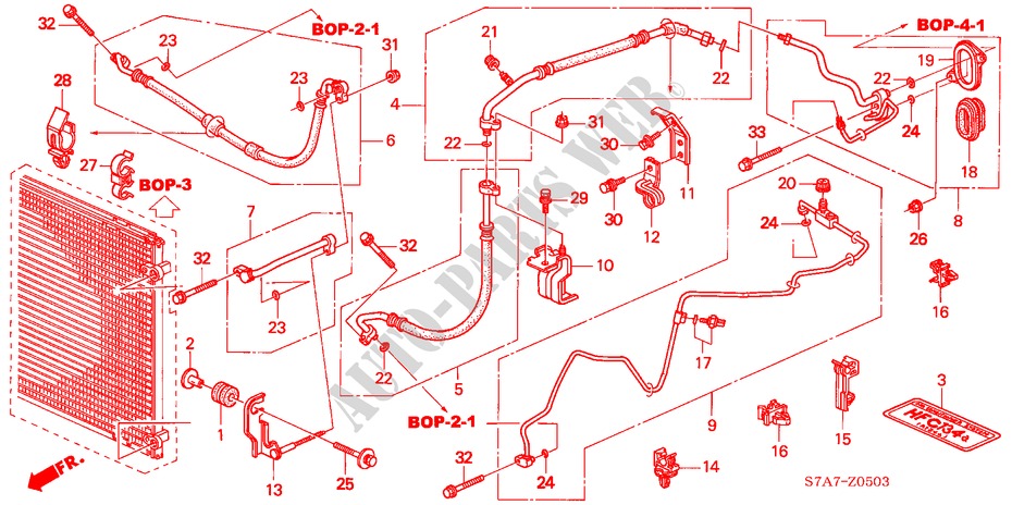 FLEXIBLES/TUYAUX(RH) ( '03) (SIMPLE) (2.0L) pour Honda STREAM 2.0SE        SPORT 5 Portes 5 vitesses automatique 2001