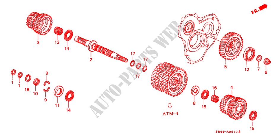 ARBRE SECONDAIRE(L4) pour Honda ACCORD COUPE VTI 2 Portes 4 vitesses automatique 2000