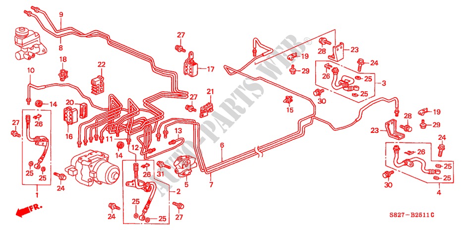 CONDUITES DE FREIN(L4)(ABS)(RH) pour Honda ACCORD COUPE 2.0IES 2 Portes 5 vitesses manuelles 2000