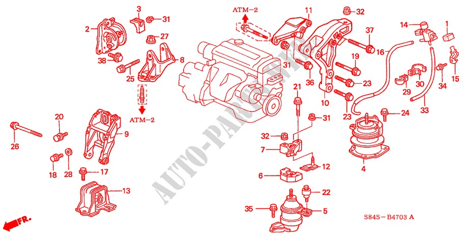 SUPPORTS DE MOTEUR(L4)(AT) ('01 ) pour Honda ACCORD COUPE VTI 2 Portes 4 vitesses automatique 2001