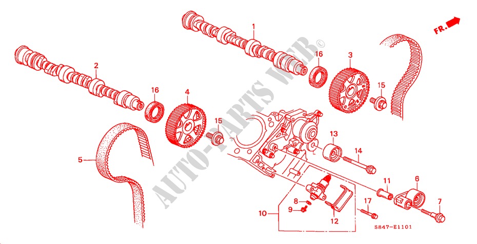 ARBRE A CAMES/COURROIE DE DISTRIBUTION(V6) pour Honda ACCORD 3.0V6 4 Portes 4 vitesses automatique 2000