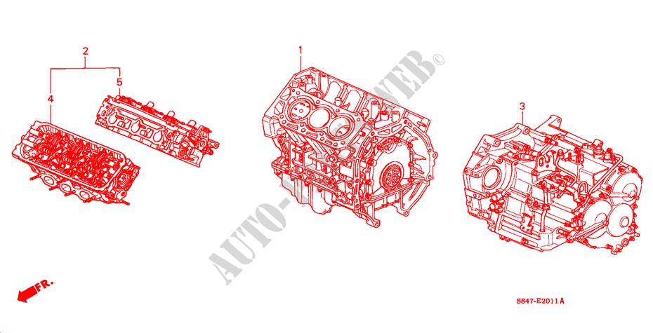 ENS. DE MOTEUR/ ENS. BOITE DE VITESSES(V6) pour Honda ACCORD 3.0V6 4 Portes 4 vitesses automatique 2000