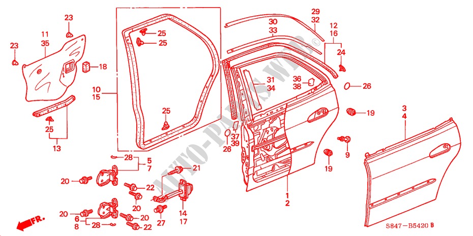 PANNEAUX PORTE ARRIERE pour Honda ACCORD 3.0IV6 4 Portes 4 vitesses automatique 2001