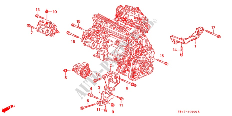 SUPPORT D'ALTERNATEUR(L4) pour Honda ACCORD 2.3EXI 4 Portes 4 vitesses automatique 2000