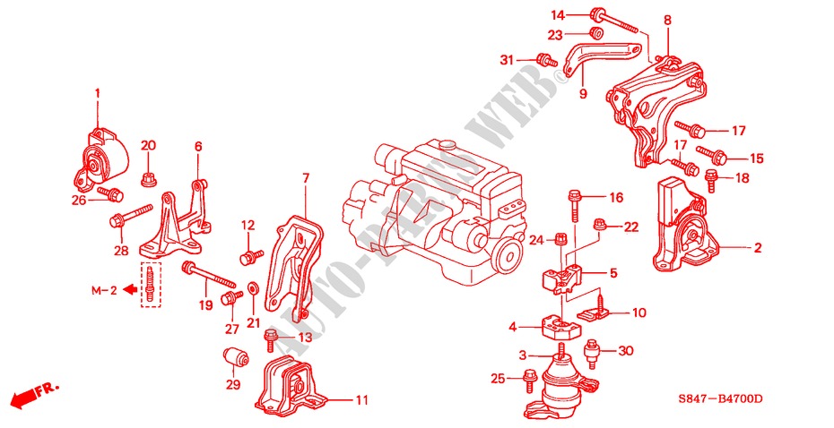 SUPPORTS DE MOTEUR(L4) (MT) pour Honda ACCORD EX 4 Portes 5 vitesses manuelles 2000