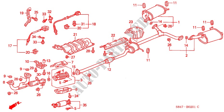 TUYAU D'ECHAPPEMENT(V6) pour Honda ACCORD 3.0V6 4 Portes 4 vitesses automatique 2000