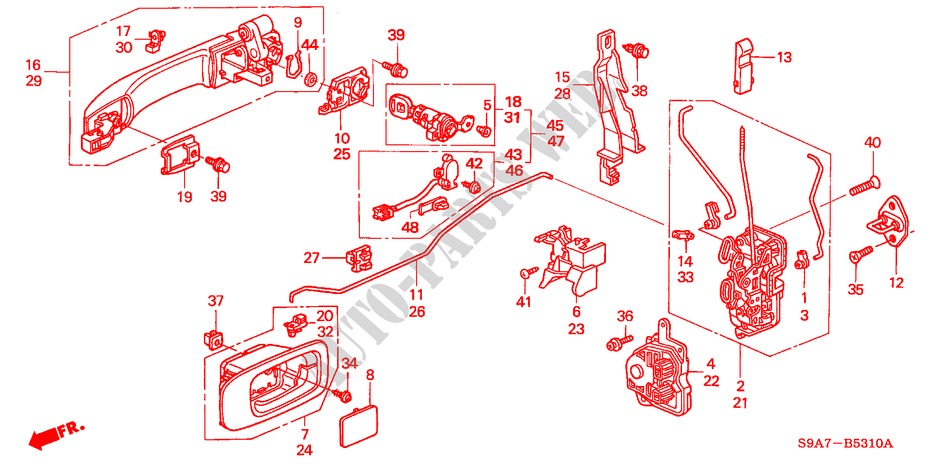 SERRURES DE PORTE AVANT/ POIGNEE EXTERNE(1) pour Honda CR-V ES 5 Portes 4 vitesses automatique 2002