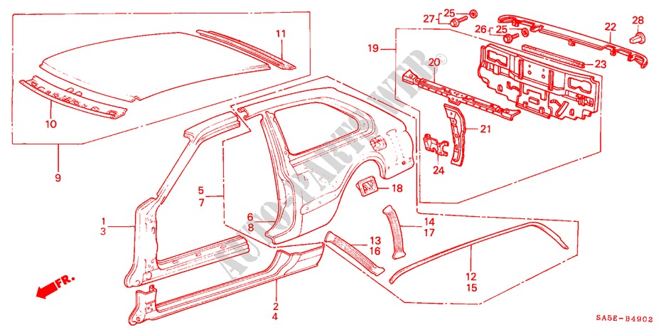 STRUCTURE DE CARROSSERIE(3)(3 PORTES) pour Honda ACCORD STD 3 Portes 5 vitesses manuelles 1984