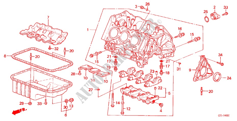 BLOC CYLINDRES/CARTER D'HUILE pour Honda LEGEND V6 2.7I 4 Portes 5 vitesses manuelles 1988