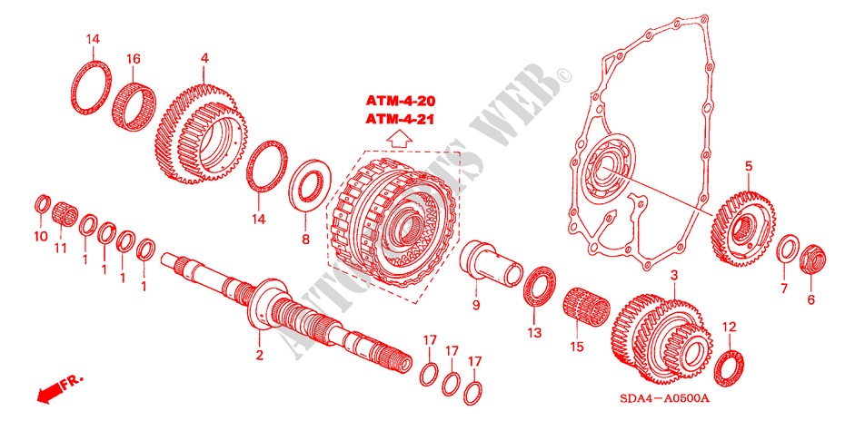 ARBRE PRINCIPAL(L4) pour Honda ACCORD 2.4          VTI-L 4 Portes 5 vitesses automatique 2004