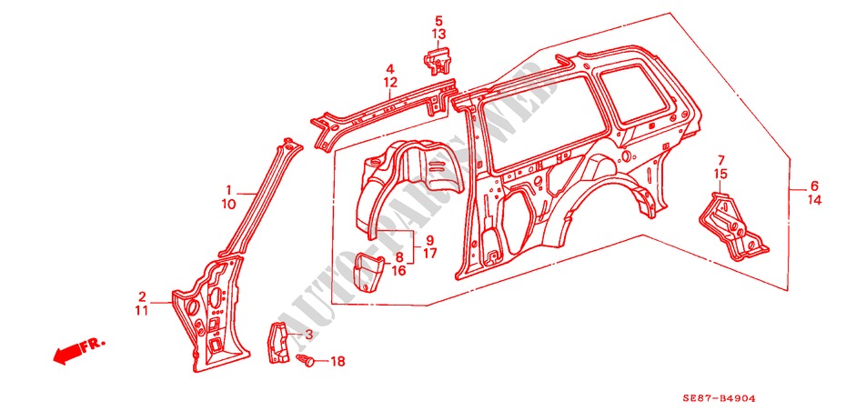 STRUCTURE DE CARROSSERIE(5)(2 PORTES) pour Honda ACCORD EX 3 Portes 4 vitesses automatique 1989