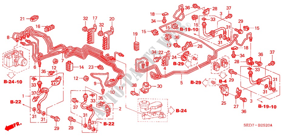 CONDUITES DE FREIN(VSA) (LH) pour Honda ACCORD TOURER 2.4 EXECUTIVE 5 Portes 5 vitesses automatique 2003