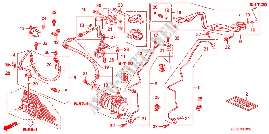CLIMATISEUR(FLEXIBLES/TUYAUX) (LH) (DIESEL) pour Honda ACCORD TOURER 2.2 EXECUTIVE 5 Portes 6 vitesses manuelles 2006
