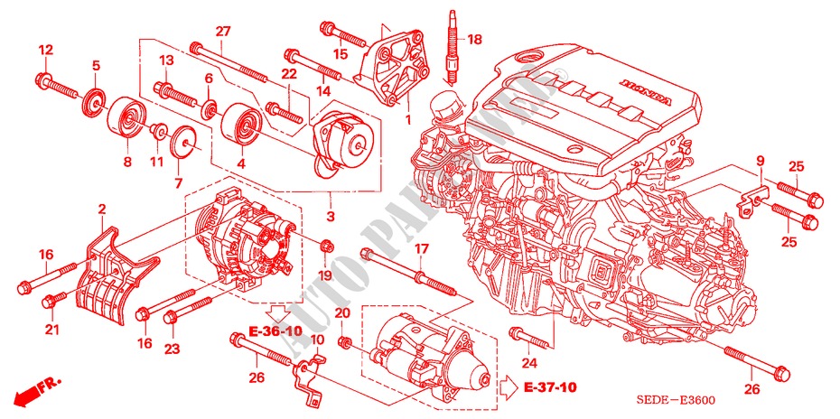 SUPPORT DE MOTEUR (DIESEL) pour Honda ACCORD TOURER 2.2 EXECUTIVE 5 Portes 6 vitesses manuelles 2006