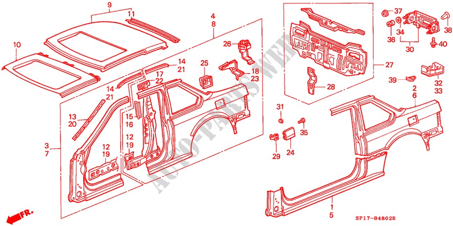 STRUCTURE DE CARROSSERIE(3) pour Honda PRELUDE 2.0I-16 2 Portes 4 vitesses automatique 1989