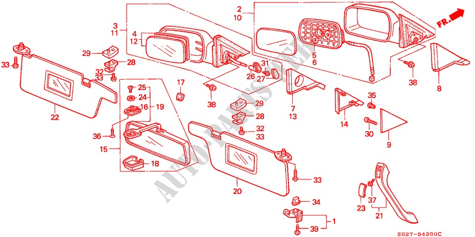MIROIR/PARE SOLIEIL pour Honda CIVIC CRX 1.6I-16 3 Portes 5 vitesses manuelles 1990