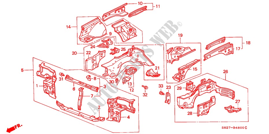 STRUCTURE DE CARROSSERIE(PAROI TRANSVERSALE AV.) pour Honda CIVIC CRX 1.6I-16 3 Portes 5 vitesses manuelles 1990