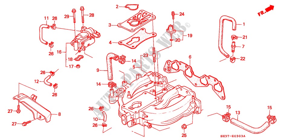 COLLECTEUR D'ADMISSION(4) pour Honda CIVIC DX 1500 3 Portes 5 vitesses manuelles 1991