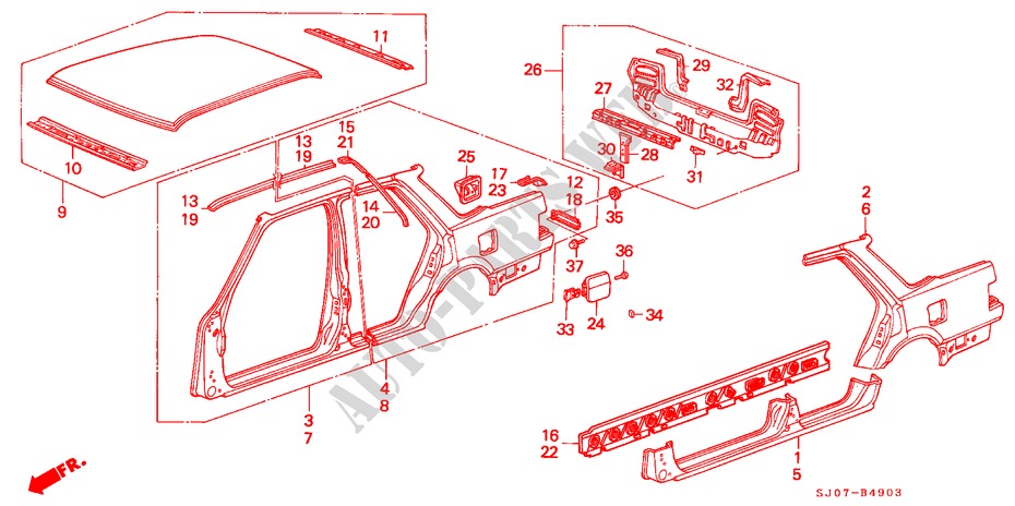 STRUCTURE DE CARROSSERIE(4)(4 PORTES) pour Honda ACCORD 2.0I-16 4 Portes 5 vitesses manuelles 1988