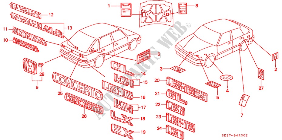 EMBLEME pour Honda CONCERTO 1.6I-16 5 Portes 4 vitesses automatique 1991