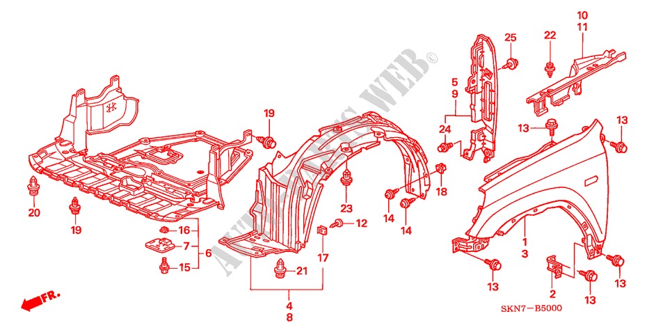 GARDE BOUE AVANT pour Honda CR-V DIESEL EXECUTIVE 5 Portes 6 vitesses manuelles 2006