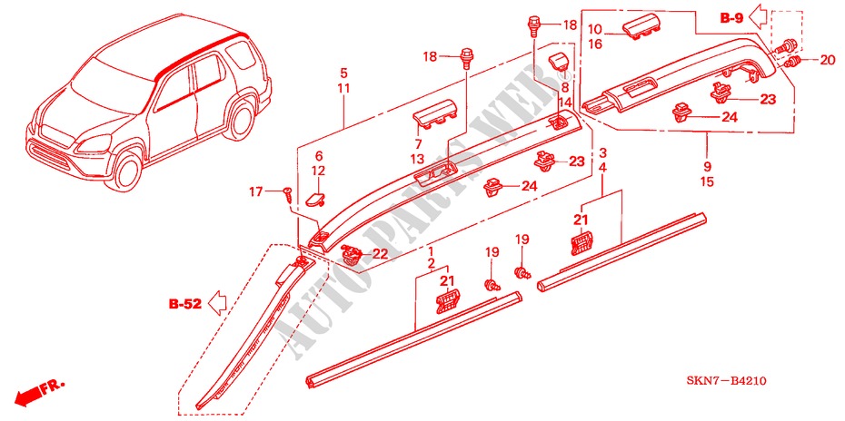 MOULAGE/GARNITURE DE PLAFOND pour Honda CR-V DIESEL SE 5 Portes 6 vitesses manuelles 2005