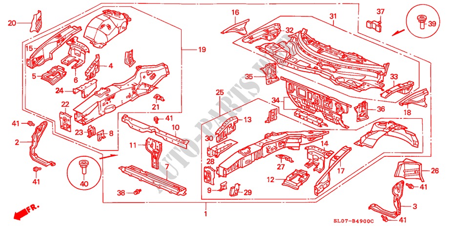 STRUCTURE DE CARROSSERIE(PAROI TRANSVERSALE AV.) pour Honda NSX NSX 2 Portes 5 vitesses manuelles 1991