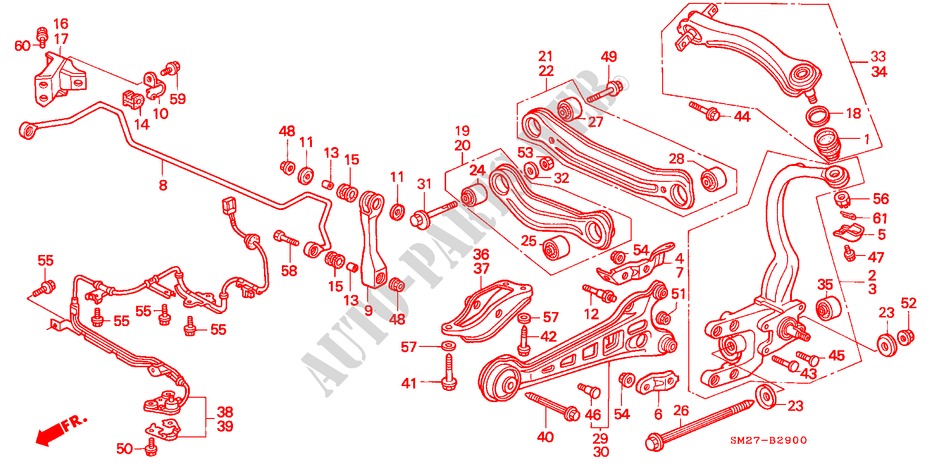 STABILISATEUR ARRIERE/ BRAS INFERIEUR ARRIERE pour Honda ACCORD COUPE 2.0I 2 Portes 5 vitesses manuelles 1993