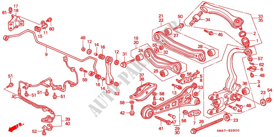 STABILISATEUR ARRIERE/ BRAS INFERIEUR ARRIERE(2WS) pour Honda ACCORD 2.0 4 Portes 5 vitesses manuelles 1990