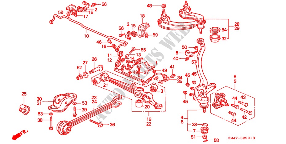 STABILISATEUR ARRIERE/ BRAS INFERIEUR ARRIERE(4WS) pour Honda ACCORD 2.2I 4 Portes 4 vitesses automatique 1990