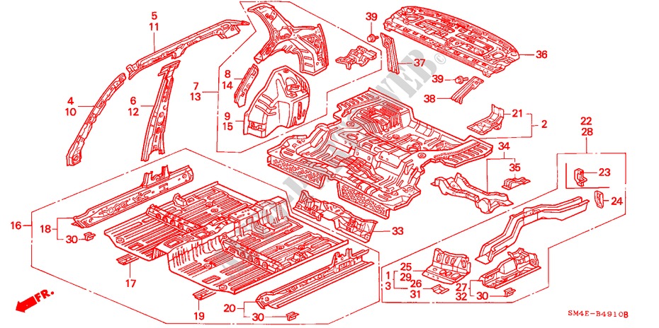PLANCHER/PANNEAUX INTERIEURS pour Honda ACCORD 2.0I 4 Portes 5 vitesses manuelles 1992