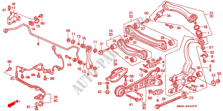 STABILISATEUR ARRIERE/ BRAS INFERIEUR ARRIERE(2WS) pour Honda ACCORD 2.0I 4 Portes 5 vitesses manuelles 1992